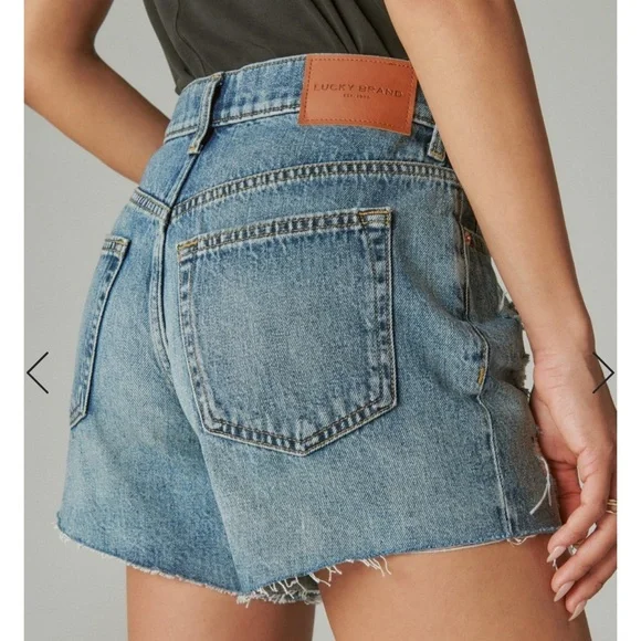 Lucky Brand  90s loose midi short distressed denim jean 100% cotton size 29 - Picture 3 of 4